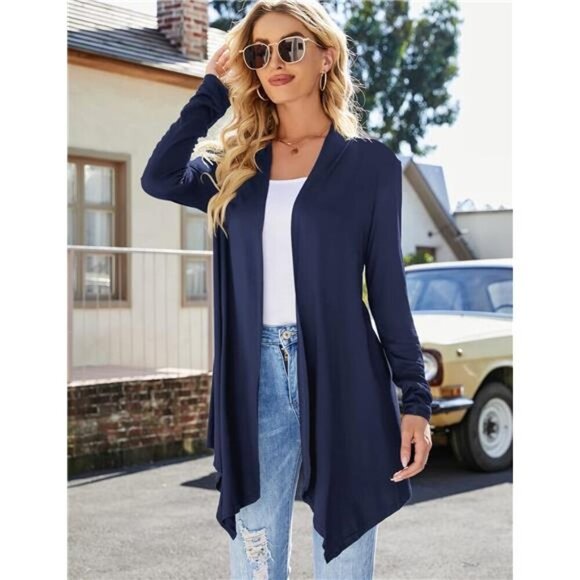 Women's Draped FrontOpen Cardigan Casual LongSleeve Lightweight Cardigan Sweater - Picture 4 of 6